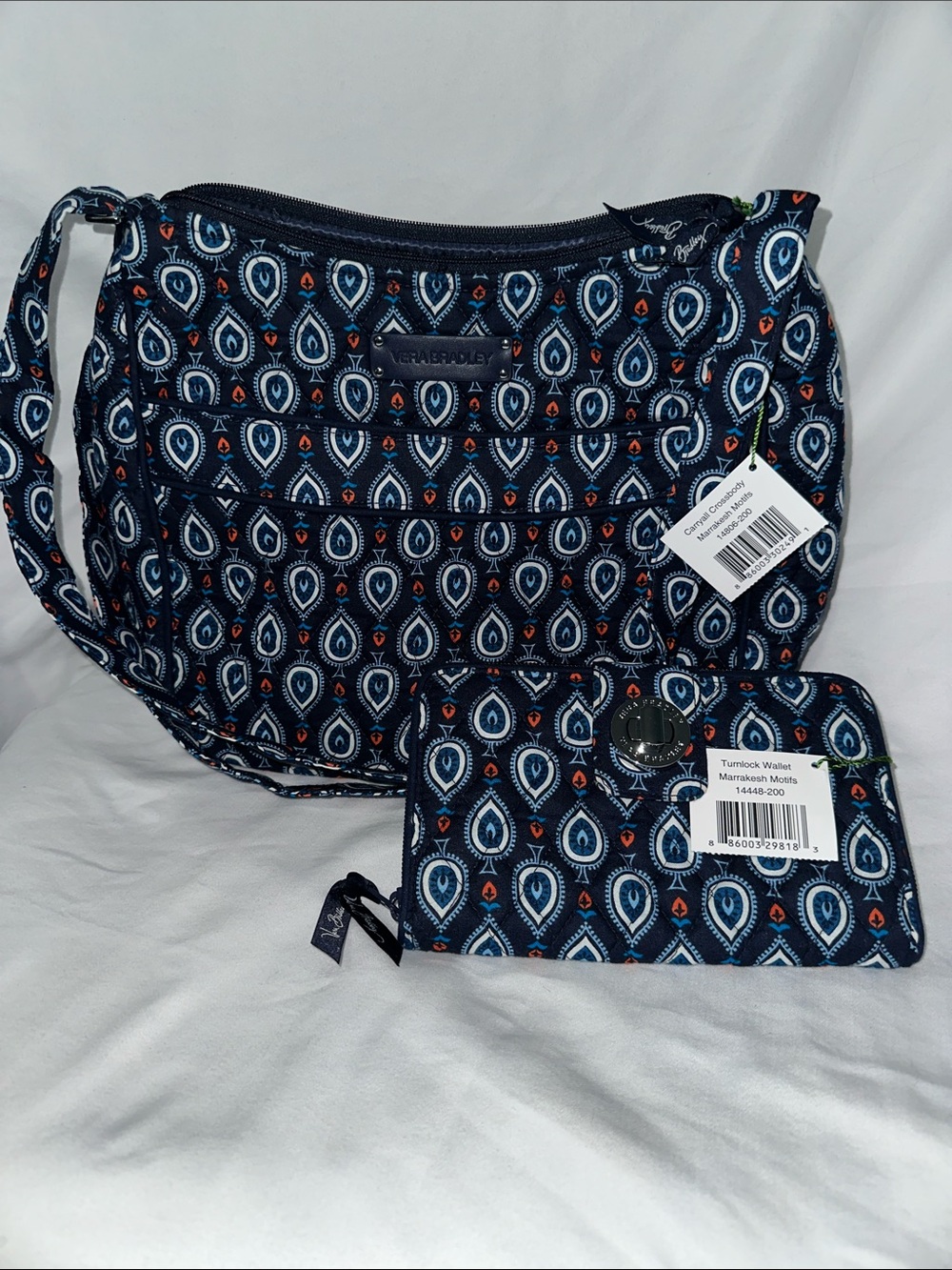 Vera Bradley Navy carryall crossbody Crossbody with Matching Turnlock Wallet.